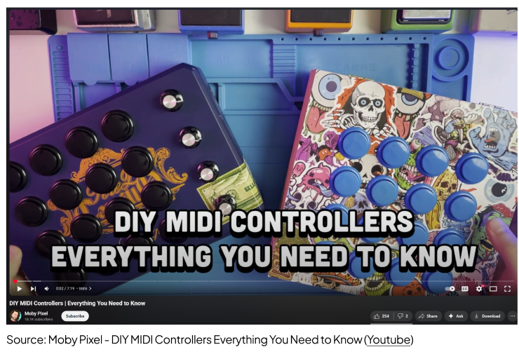 This video helped me understand the fundamentals of how MIDI controllers work and what kinds of interactions they typically support. It introduced the different types of inputs that can be used, such as buttons, potentiometers, faders, and sensors, which shaped my early decisions about what to include in my own controller.